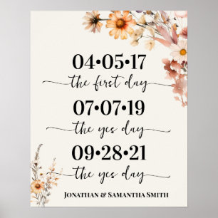 Affiche Meilleur jour Mariage Date Oui Jour Automne Fleurs