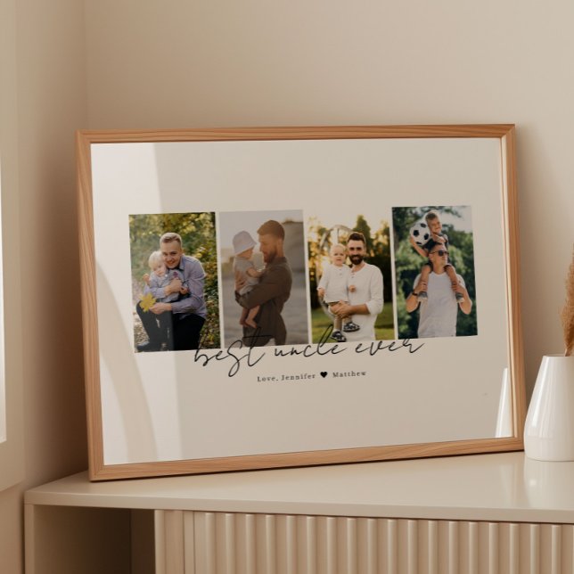 Affiche Meilleur oncle jamais Écriture moderne 4 photos Co (Créateur téléchargé)
