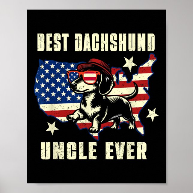 Affiche Meilleur oncle teckel ever Drapeau américain 4 jui (Devant)