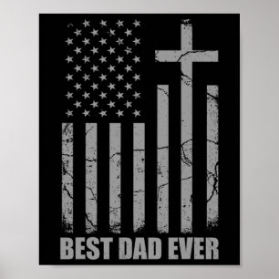 Affiche Meilleur Papa Chretien Patriotique Drapeau USA Gra