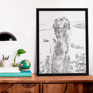 Affiche Meilleur Papa de Tous les Temps Art Golden Retriev