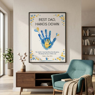 Affiche MEILLEUR PÈRE LES MAINS BAS Aquarelle Empreinte de