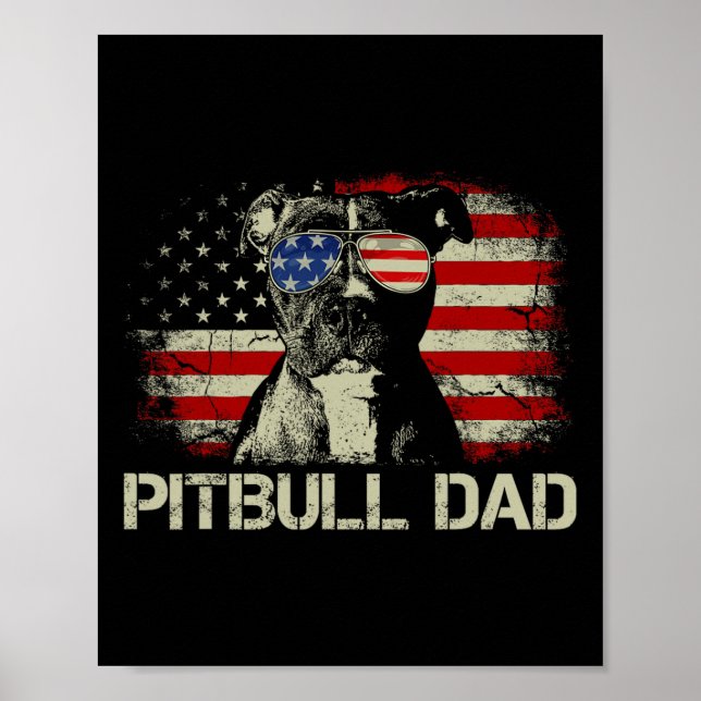 Affiche Meilleur Pitbull Papa Jamais Chemise Drapeau Améri (Devant)