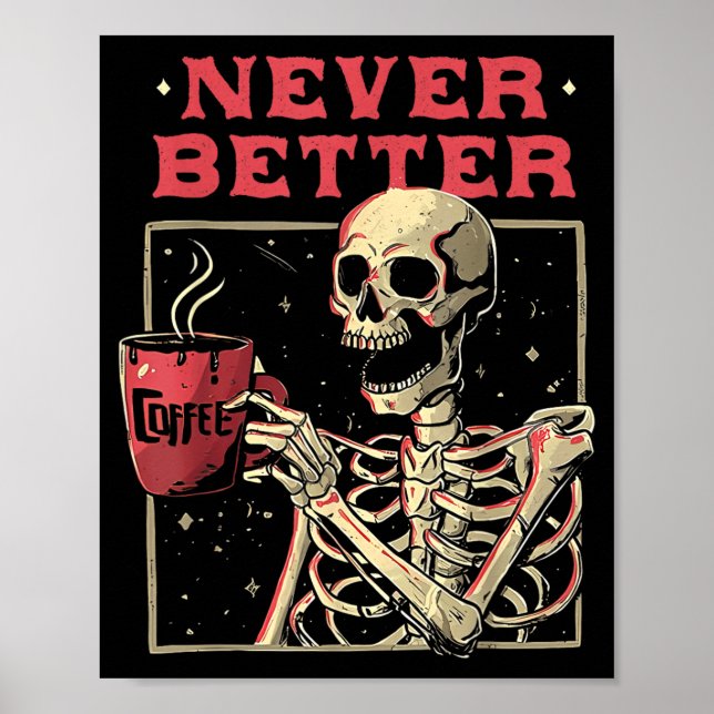 Affiche Meilleur squelette buvant du café crâne drôle (Devant)