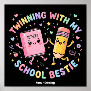 Affiche  Meilleure amie de l'école Kawaii jumelage amitié 
