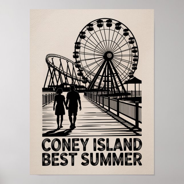 Affiche Meilleure art de silhouette d'été de Coney Island (Devant)