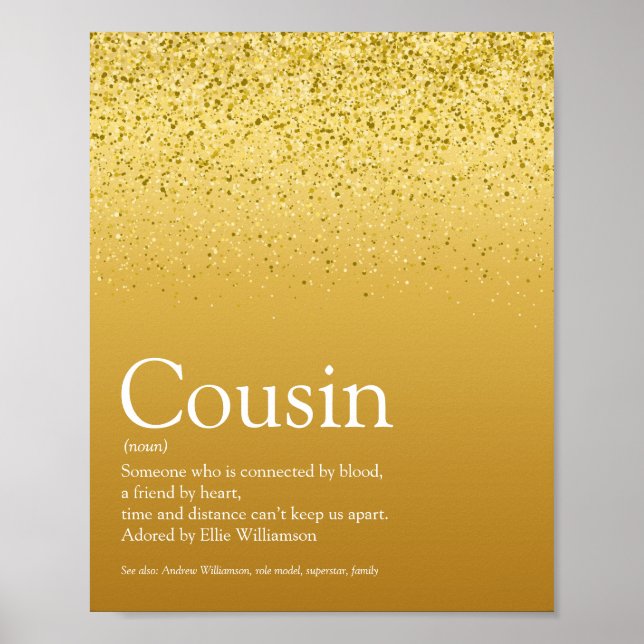 Affiche Meilleure Cousine Ever Définition Paillettes Dorée (Devant)
