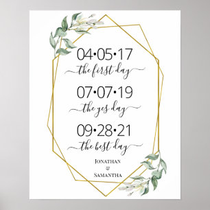 Affiche Meilleure journée mariage date oui jour verdure or