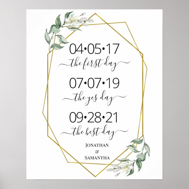 Affiche Meilleure journée mariage date oui jour verdure or (Devant)