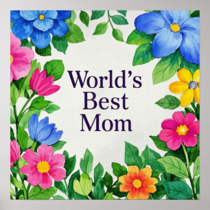 Affiche Meilleure maman du monde des fleurs florales