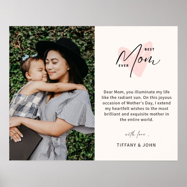 Affiche Meilleure Maman Jamais Rose Coeur Script mignon Me (Devant)