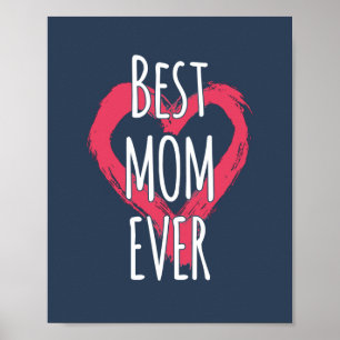 Affiche Meilleure Maman Typographie de cœur d'amour