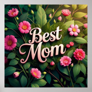 Affiche Meilleures fleurs florales de maman pour la fête d