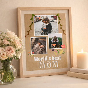 Affiche Meilleures fleurs maman du monde Vieux papier 3 ph