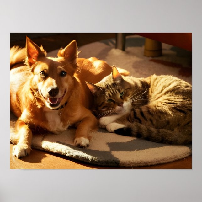 Affiche Meilleurs amis animaux : Chien orange et chat (Devant)