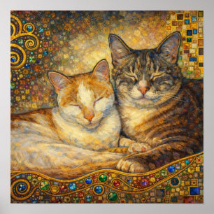 Affiche Meilleurs amis chats inspirés de Klimt