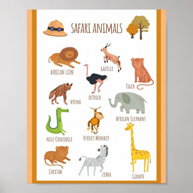 Affiche MEKIMI - Animaux Safari Illustrés et colorés (Devant)