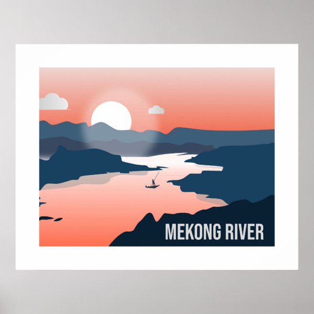 Affiche Mekong River Silhouette Coucher du soleil (Devant)