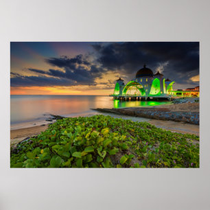 Affiche Melaka pendant le coucher du soleil Masjid Selat
