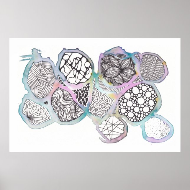 Affiche Mélange de médias, noir et blanc, doodle, aquarell (Devant)