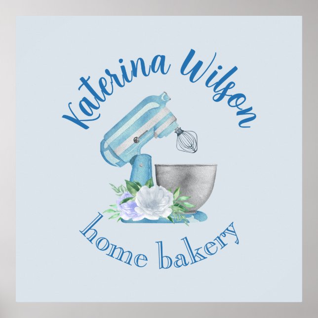 Affiche Mélangeur Fleur Bleue Petit Logo de Boulangerie Ac (Devant)
