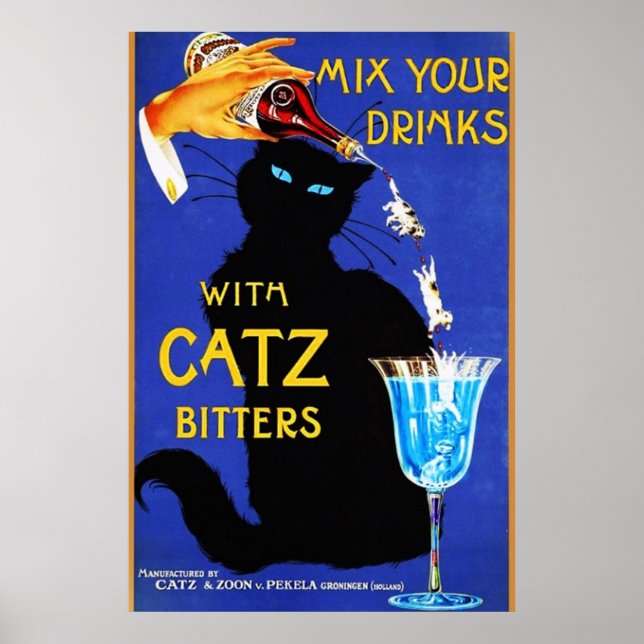 Affiche Mélangez vos boissons avec des petites chattes Cat (Devant)