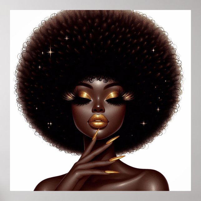 Affiche Melanin Chic Afro Beauté avec des accents or (Devant)