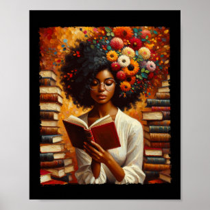 Affiche Melanin Queen Afro Femmes instruites Lecture Livre