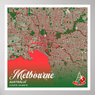 Affiche Melbourne - Australie Couleur de Noël Carte de la 