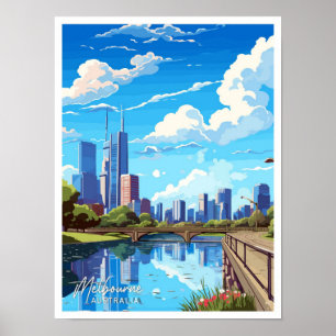 Affiche Melbourne Australie Voyage Vintage Illustration