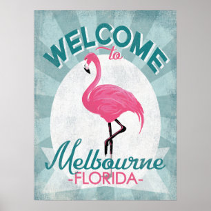 Affiche Melbourne Florida Flamant rose rose Retro