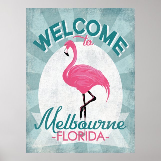 Affiche Melbourne Florida Flamant rose rose Retro (Devant)