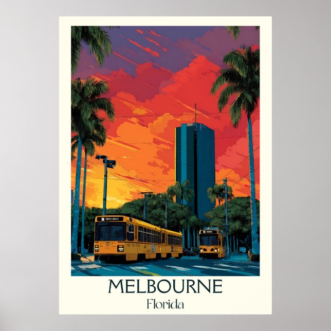 Affiche Melbourne Florida Vintage Cityscape Travel Art (Devant)