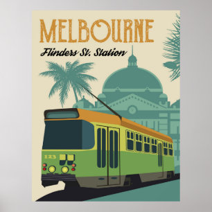 Affiche Melbourne, gare de Flinders Street Tram