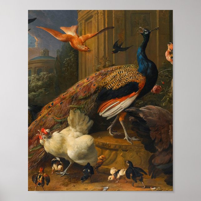 Affiche Melchior d'Hondécoeter - Oiseaux dans un parc (Devant)