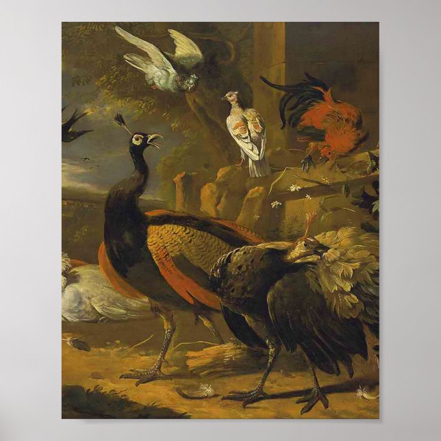 Affiche Melchior d'Hondecoeter - Oiseaux dans un parc (Devant)