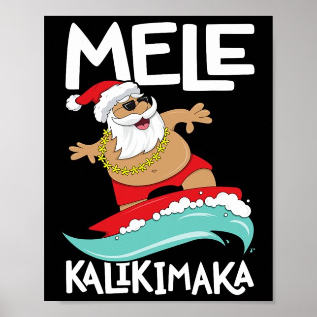 Affiche Mele Kalikimaka Hawaiian Christmas Hawaii Surfing (Devant)