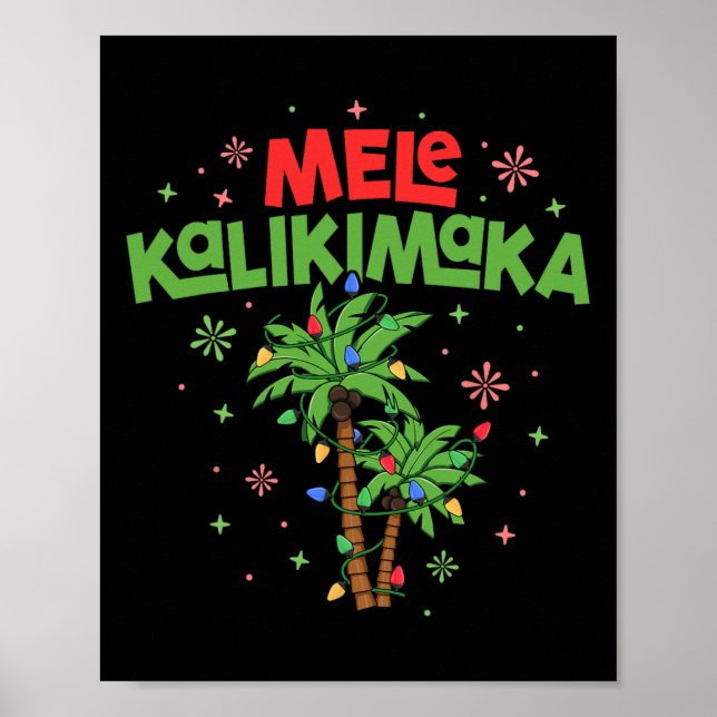 Affiche Mele Kalikimaka Hawaiian Christmas Palm Tree Light (Devant)