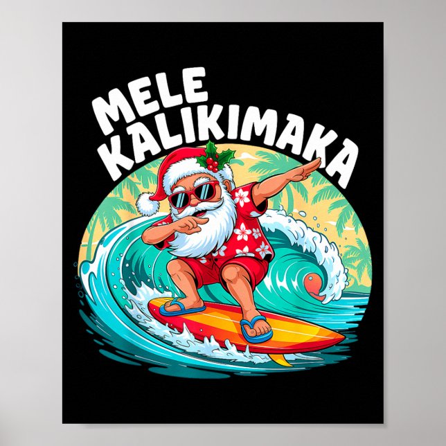 Affiche Mele Kalikimaka Hawaiian Christmas Santa Surfing B (Devant)