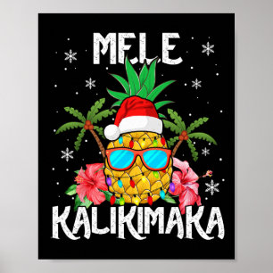 Affiche Mele Kalikimaka Merry Xmas Light Père Noël Hawaiia