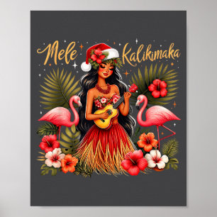 Affiche Mele Kalikimaka Noël Hawaïen Fille Hula Troca