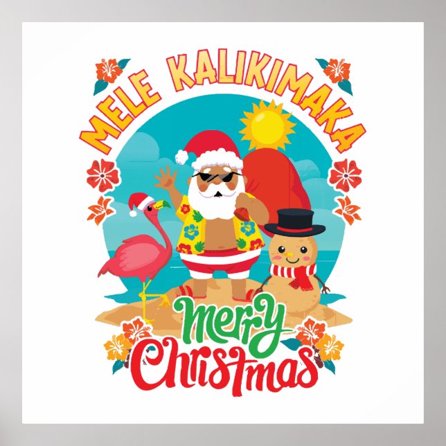 Affiche Mele Kalikimaka pour un joyeux Noël hawaïen (Devant)
