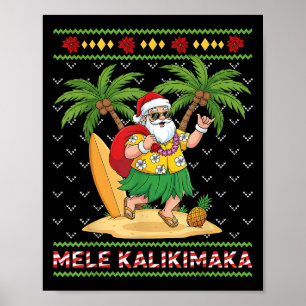 Affiche Mele Kalikimaka Retro Père Noël Shaka Hawaii Ugly