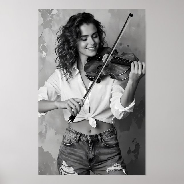 Affiche Mélodie de violon monochrome et toile de grâce (Devant)