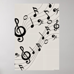 Affiche Mélodies dansantes : motif de notes de musique flu