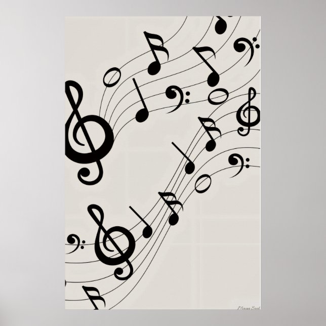 Affiche Mélodies dansantes : motif de notes de musique flu (Devant)