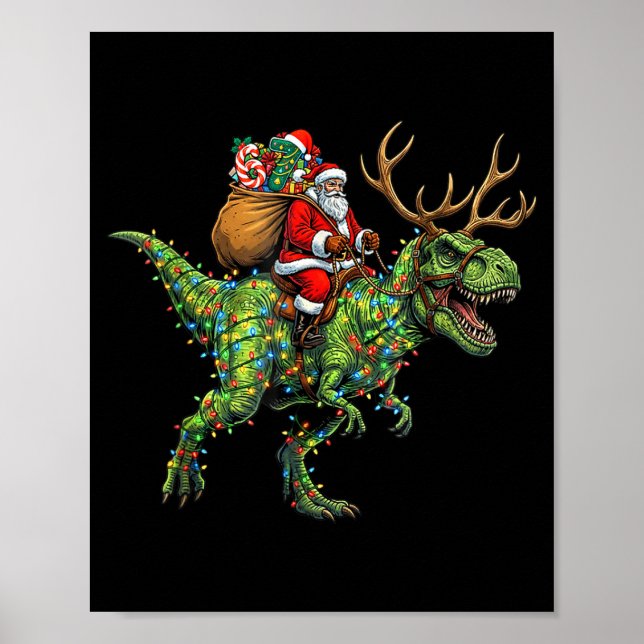 Affiche Meme 67 Christmas Santa Riding Dinosaur T Rex Boys (Devant)