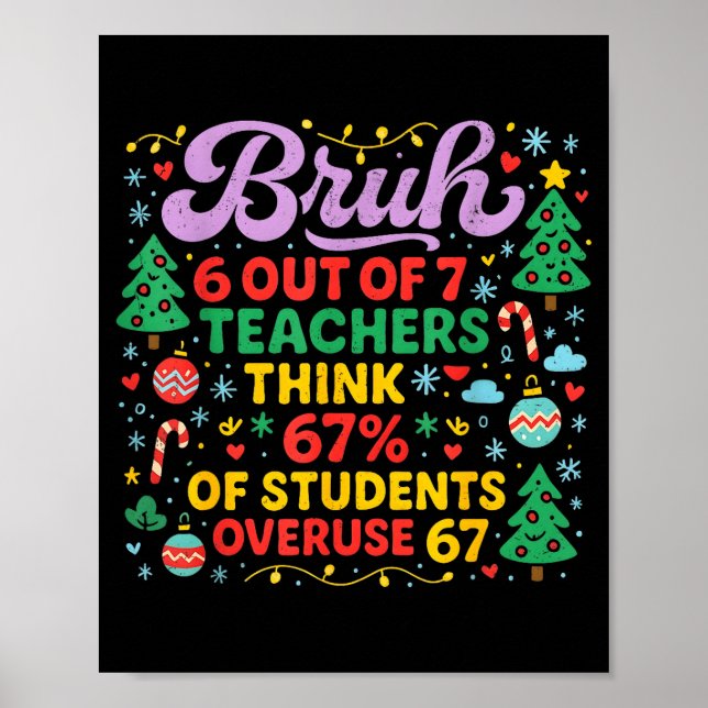 Affiche Mème Bruh 6 sur 7 enseignants 67 pour cent étudian (Devant)