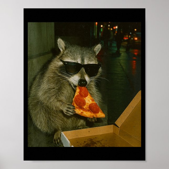 Affiche Mème d'animal de raton laveur drôle mangeant Zza (Devant)