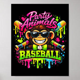 Affiche Mème d'animaux de fête baseball singe drôle